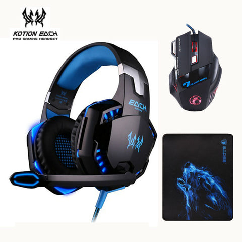 3pcs/combo Kotion EACH G2000 Gaming Headset Headphones with Mic + Estone X7 Mouse Optical 3200DPI PC Mice + Mousepad for PC Game - techtoyzone