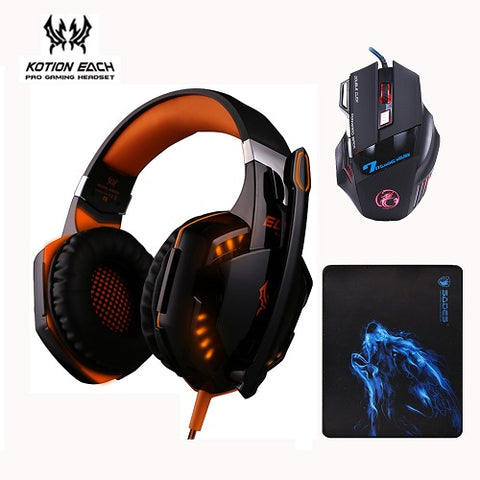 3pcs/combo Kotion EACH G2000 Gaming Headset Headphones with Mic + Estone X7 Mouse Optical 3200DPI PC Mice + Mousepad for PC Game - techtoyzone