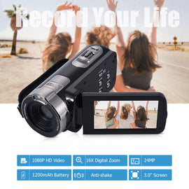 Andoer HDV-302P 3.0" LCD Digital Camera Full HD 1080P Video Camera 24MP 16X Digital Zoom Anti-shake DV Portable Mini Camcorders - techtoyzone