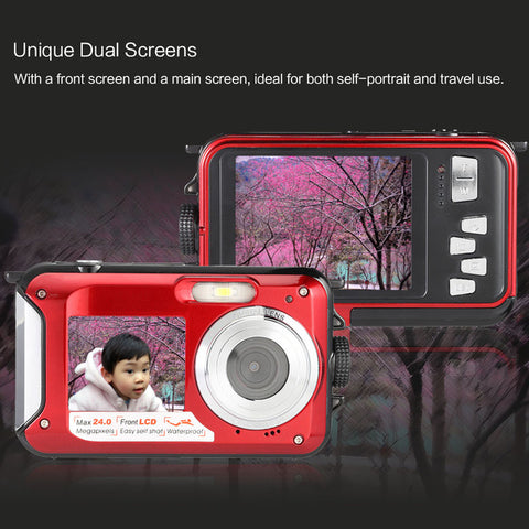 Dual 2.7" LCD HD Digital Camera 1080P 24MP 16X Zoom Anti-shake Video Camera Self-portrait Waterproof Camcorder Mini Camera - techtoyzone