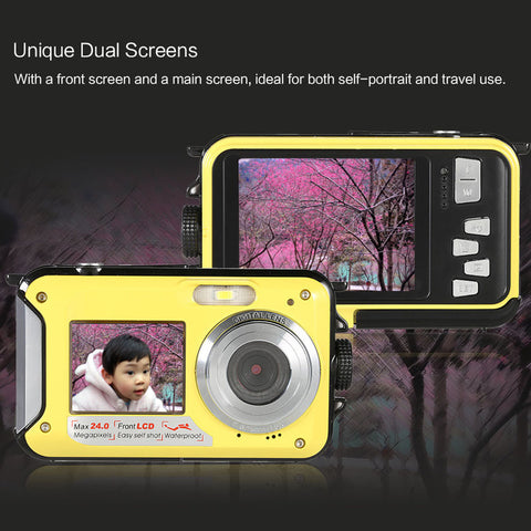 Dual 2.7" LCD HD Digital Camera 1080P 24MP 16X Zoom Anti-shake Video Camera Self-portrait Waterproof Camcorder Mini Camera - techtoyzone