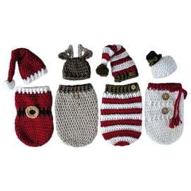 Newborn Baby Crochet Knitted Photography Wrap Christmas Bebe Santa Elk Sleeping Bag + Hat Xmas Costumes Photo Props Accessories - techtoyzone