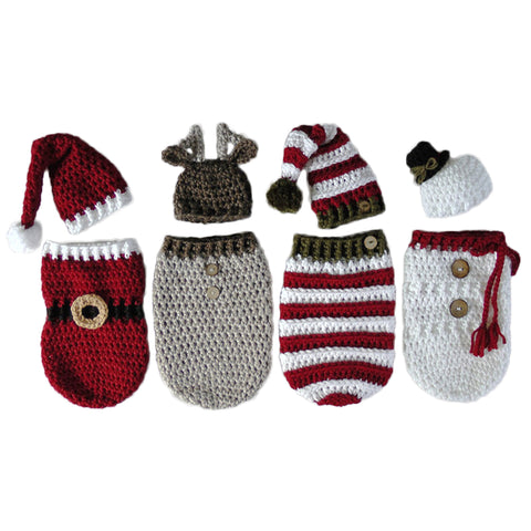 Newborn Baby Crochet Knitted Photography Wrap Christmas Bebe Santa Elk Sleeping Bag + Hat Xmas Costumes Photo Props Accessories - techtoyzone