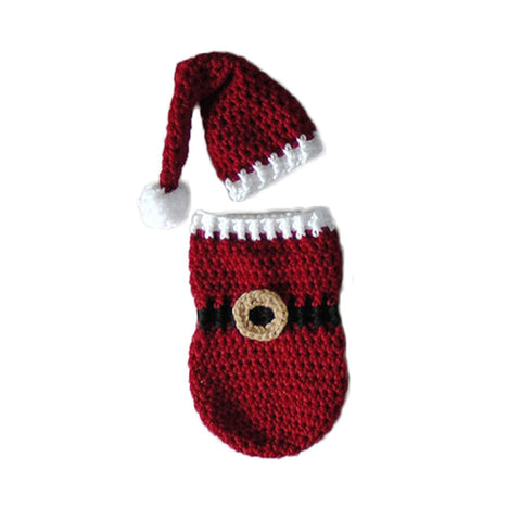 Newborn Baby Crochet Knitted Photography Wrap Christmas Bebe Santa Elk Sleeping Bag + Hat Xmas Costumes Photo Props Accessories - techtoyzone