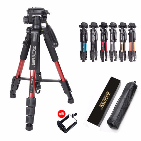 Professional Portable Travel Aluminum Camera Tripod with 3-Way Fluid Pan Head for Canon Nikon Sony SLR DSLR Camera DV Smartphone - techtoyzone