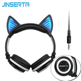 JINSERTA Fordable Cosplay Cat Ear Bluetooth Headphones Wireless Stereo Headsets earbuds with Mic for Phone Universal 3.5mm AUX - techtoyzone