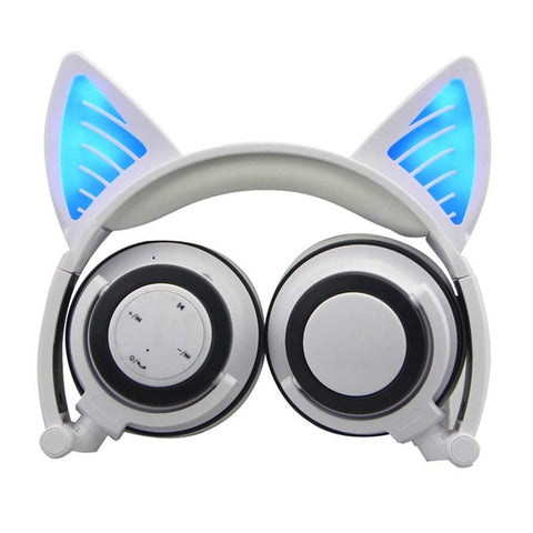 JINSERTA Fordable Cosplay Cat Ear Bluetooth Headphones Wireless Stereo Headsets earbuds with Mic for Phone Universal 3.5mm AUX - techtoyzone