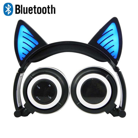 JINSERTA Fordable Cosplay Cat Ear Bluetooth Headphones Wireless Stereo Headsets earbuds with Mic for Phone Universal 3.5mm AUX - techtoyzone