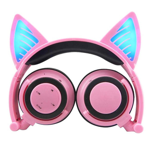 JINSERTA Fordable Cosplay Cat Ear Bluetooth Headphones Wireless Stereo Headsets earbuds with Mic for Phone Universal 3.5mm AUX - techtoyzone