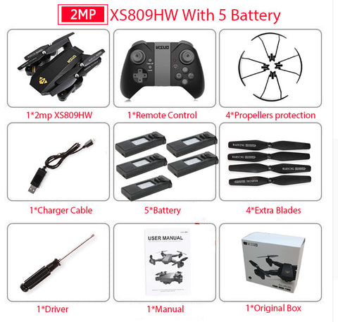 RC Dron Visuo XS809W XS809HW Mini Foldable Selfie Drone with Wifi FPV 0.3MP or 2MP Camera Altitude Hold Quadcopter Vs JJRC H37 - techtoyzone