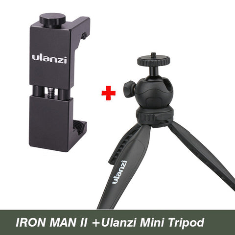 Ulanzi IRON MAN II Aluminum Smartphone Tripod Mount Adapter with Cold Shoe Mount,Cell Phone Tripod Clip Holder for iPhone X OPPO - techtoyzone