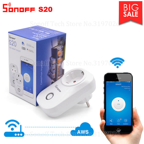 Itead Sonoff S20 Smart WiFi Socket CN AU UK US EU Plug Wireless Remote Outlet Wifi Switch Works With Alexa Google Home Assistant - techtoyzone