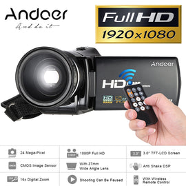 Andoer HDV-V7 3.0" 1080P Digital Video Camera Full HD Camcorder Max 24 Mega Pixel 16x Digital Zoom w/ 37mm 0.45x Wide Angle Lens - techtoyzone